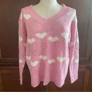 Valentines Heart Pattern Knit Sweater Pink Size XL
